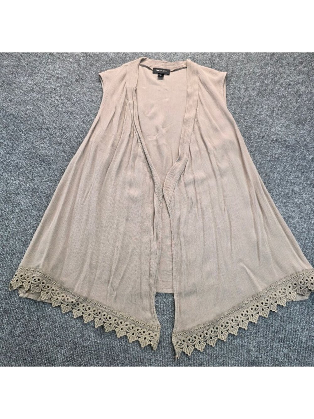 AB Studio Lace Sleeveless Cardigan XL Brown Draped Flowy Festival Feminine Layer